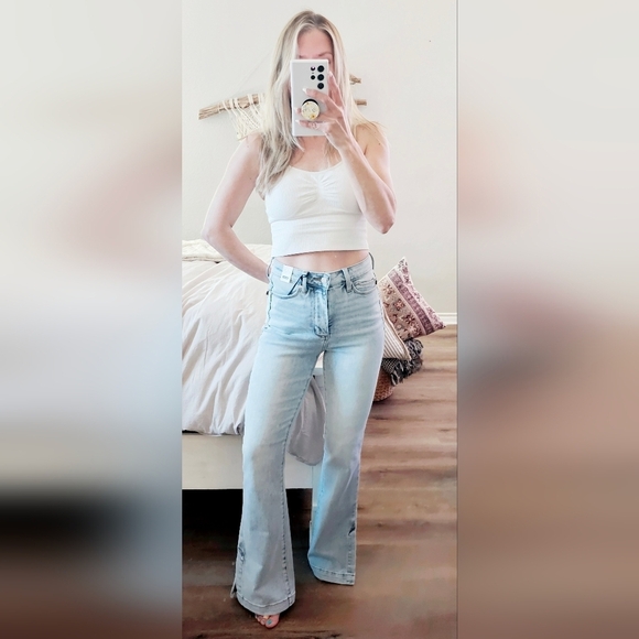 Judy Blue HR Tummy Control Vintage Light Wash Split Hem Slim Bootcut Jeans NEW - Picture 2 of 16